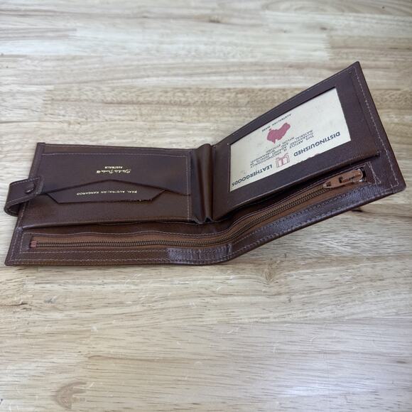 Vintage Brown Leather BiFold Wallet Australia Kangaroo Fur Starlite Products - Picture 11 of 13